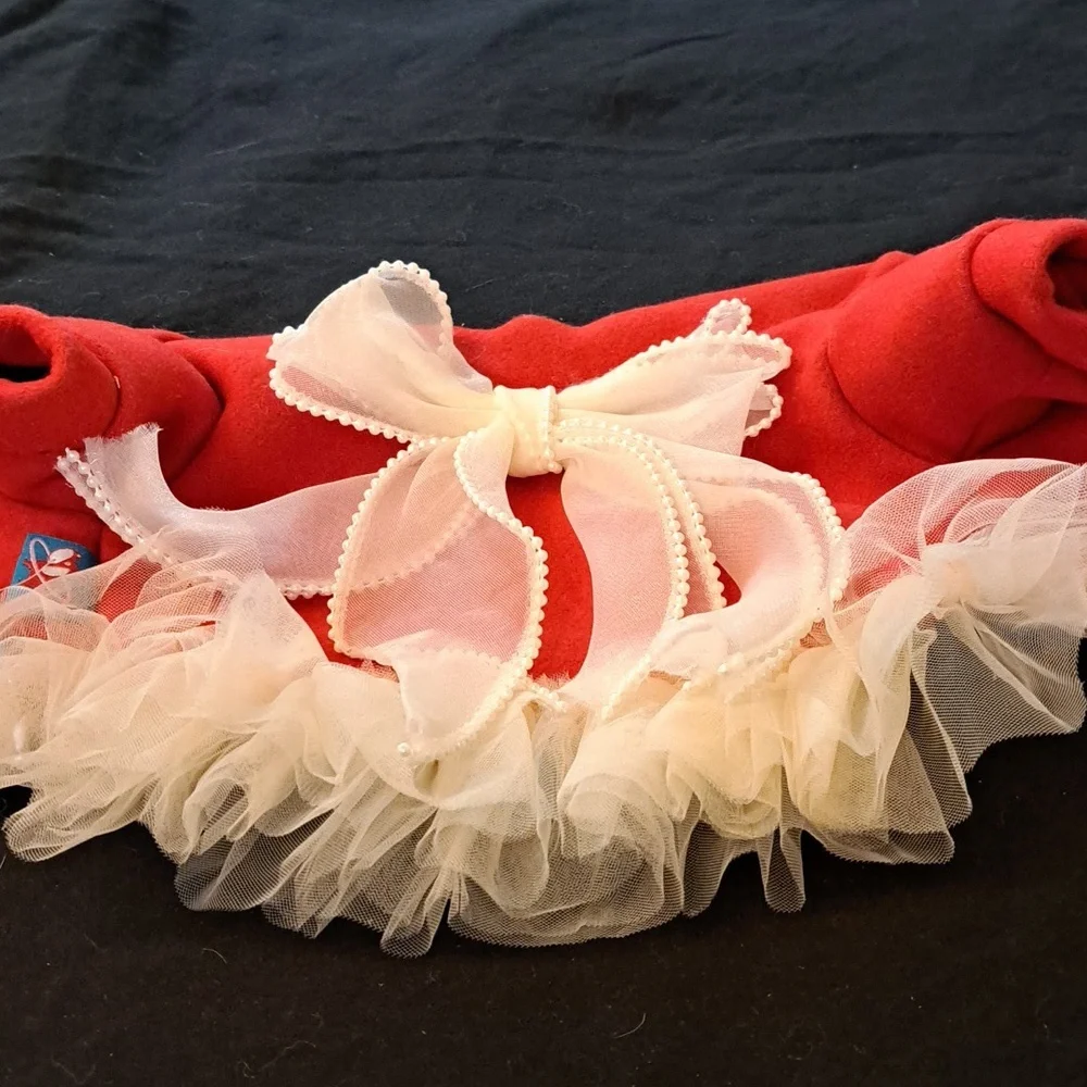 Red Dog Dress with White Bow and Tulle